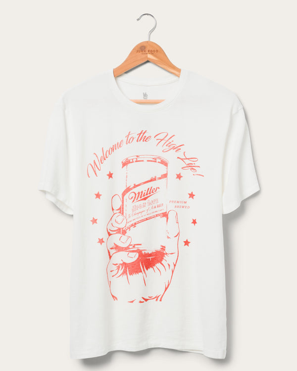 junk food clothing Miller High Life 120th Anniversary Can Vintage Tee Vintage White