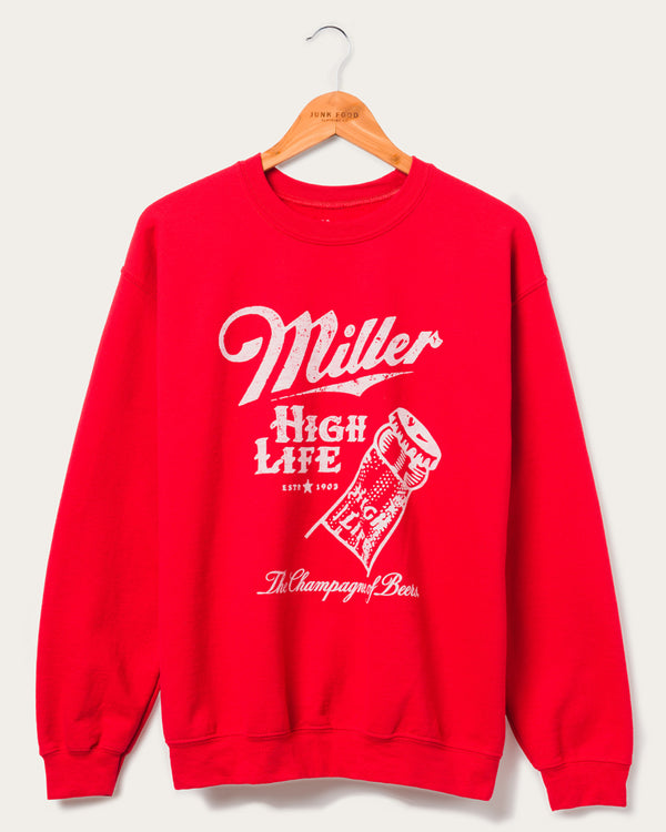 junk food clothing Miller High Life 120th Anniversary Sketch Flea Market Fleece Cherry Red