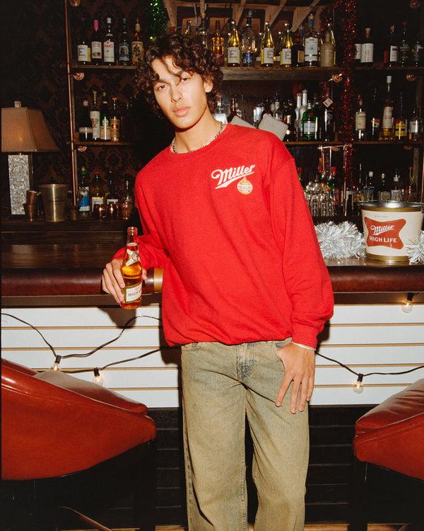 Junk Food Clothing Miller High Life Holiday Cheer Flea Market Fleece Red