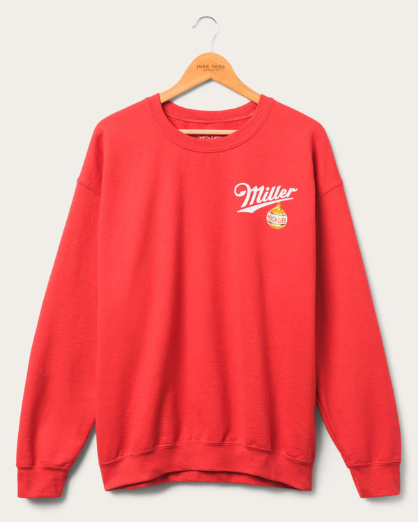 junk food clothing Miller High Life Holiday Cheer Flea Market Fleece Red