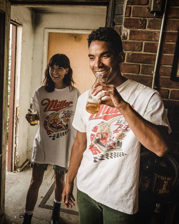 Junk Food Clothing Miller High Life Racing Beer Flea Market Tee White