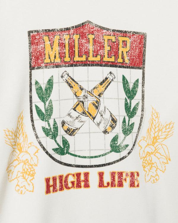 Junk Food Clothing Miller High Life Sportsman's Club Crest Striped Fleece Vintage White