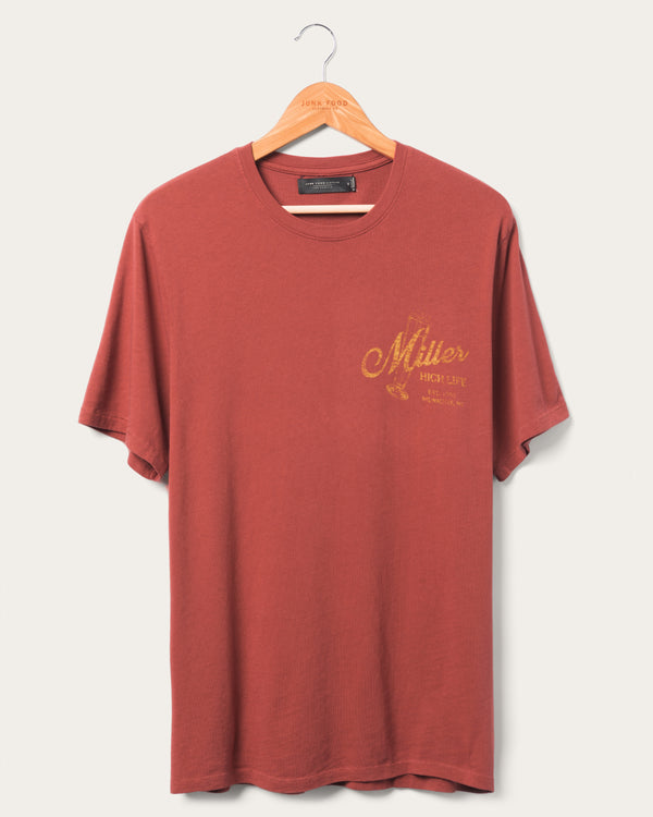 junk food clothing Miller High Life Sportsman's Club Glass Vintage Tee Red Dhalia
