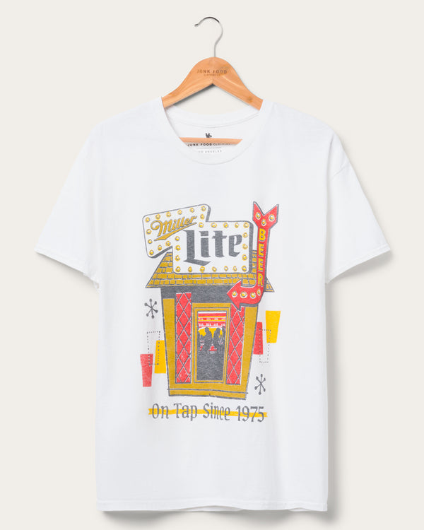 junk food clothing Miller Lite Beer Neon Sign Flea Market Tee White junk food clothing Miller Lite Beer Neon Sign Flea Market Tee White