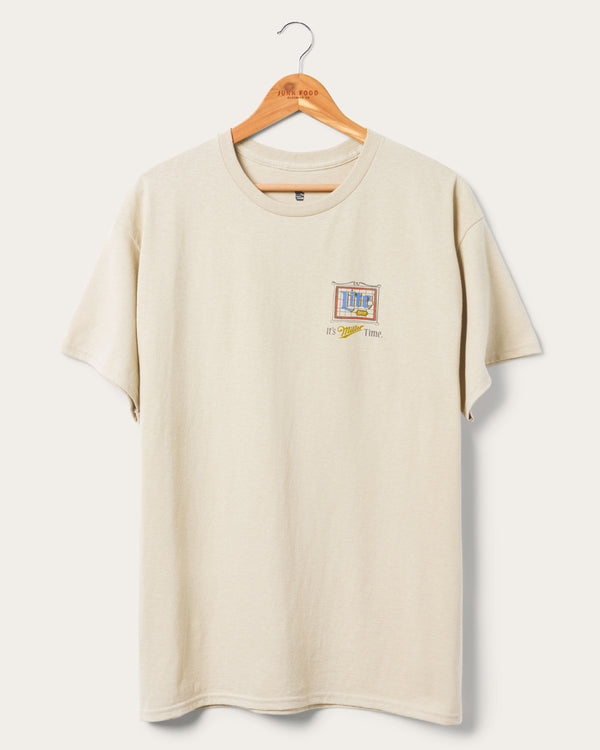 junk food clothing Miller Lite Stain Glass Flea Market Tee Sand