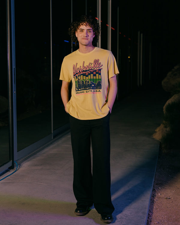 Junk Food Clothing Nashville Music Skyline Vintage Tee Misted Yellow