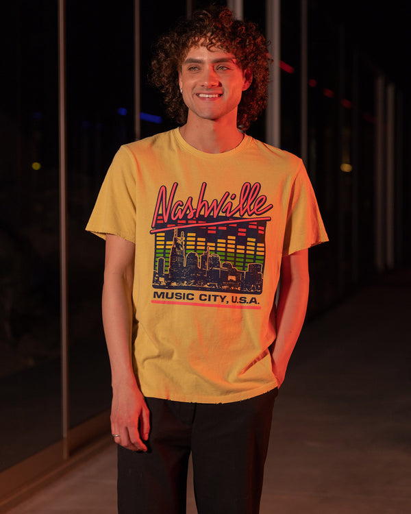 Junk Food Clothing Nashville Music Skyline Vintage Tee Misted Yellow