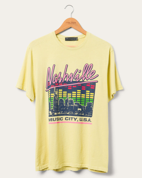 junk food clothing Nashville Music Skyline Vintage Tee Misted Yellow