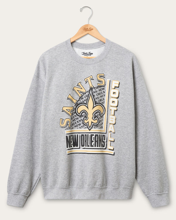 junk food clothing New Orleans Saints Backfield Flea Market Crew Fleece Heather Grey
