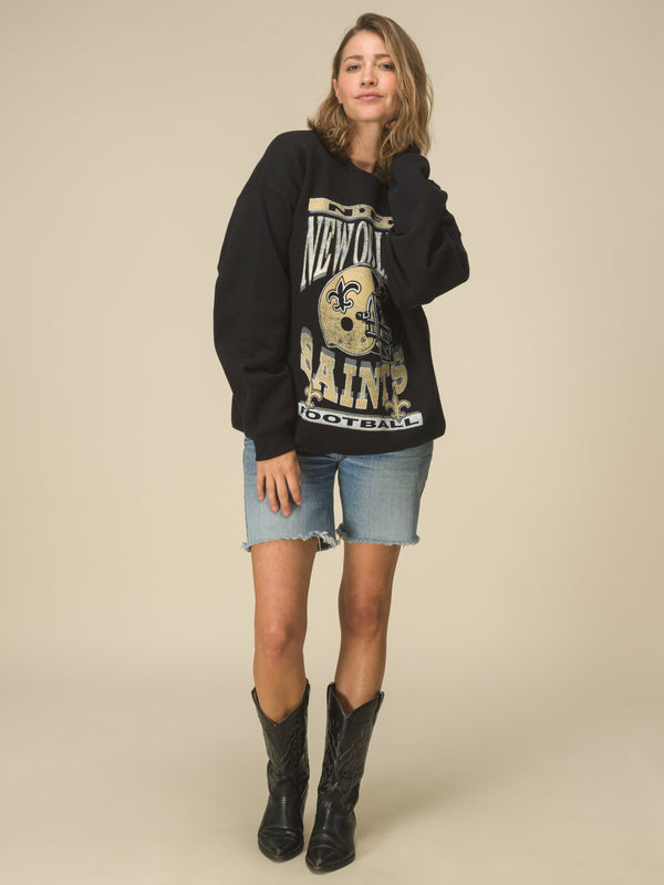 Junk Food Clothing New Orleans Saints Helmet Flea Market Crew Fleece Black