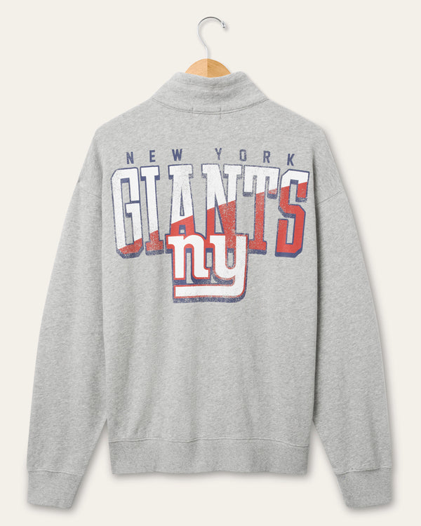 Junk Food Clothing New York Giants Slant 1/4 Button Up Fleece Heather Grey