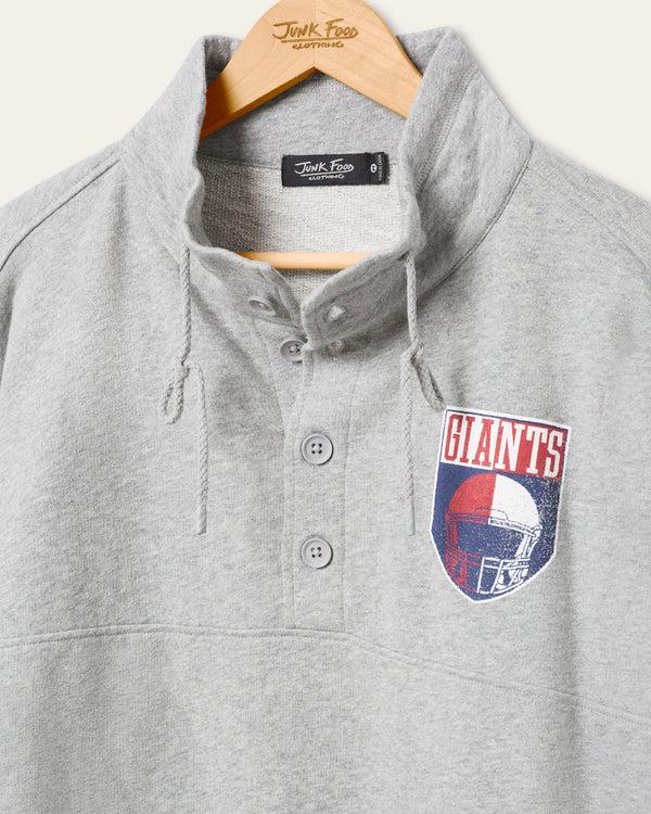 Junk Food Clothing New York Giants Slant 1/4 Button Up Fleece Heather Grey