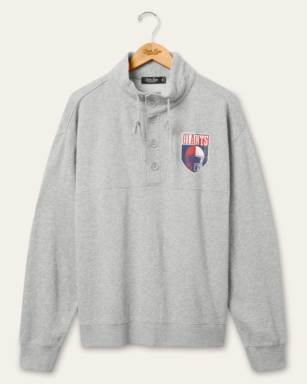 junk food clothing New York Giants Slant 1/4 Button Up Fleece Heather Grey
