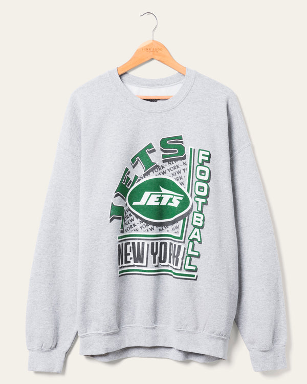 junk food clothing New York Jets Backfield Crew Fleece Heather Grey