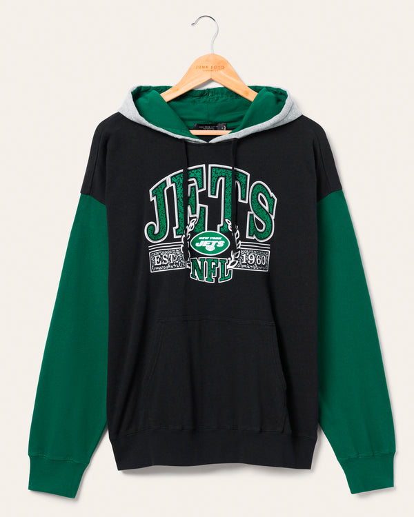 junk food clothing New York Jets Tri Color Block Hoodie Midnight/Hunter/Heather Grey