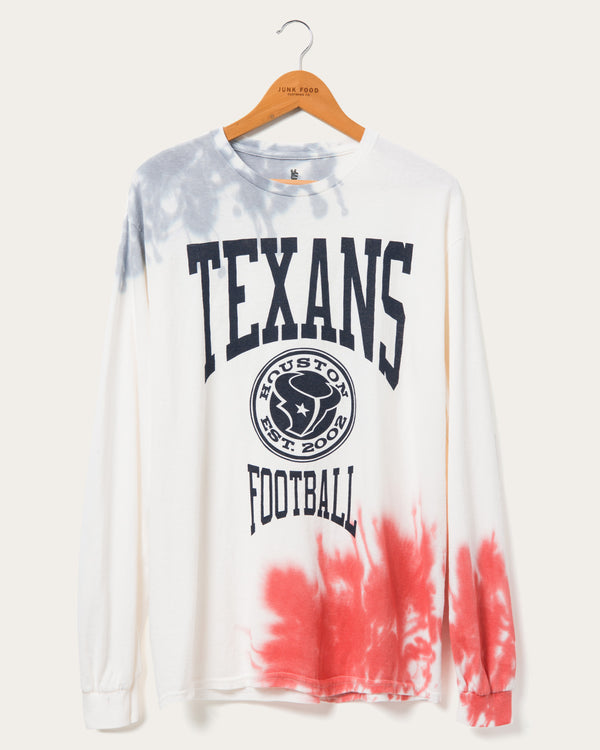 junk food clothing NFL Houston Texans Tie Dye Long Sleeve Flea Market Tee True Navy/Licorice
