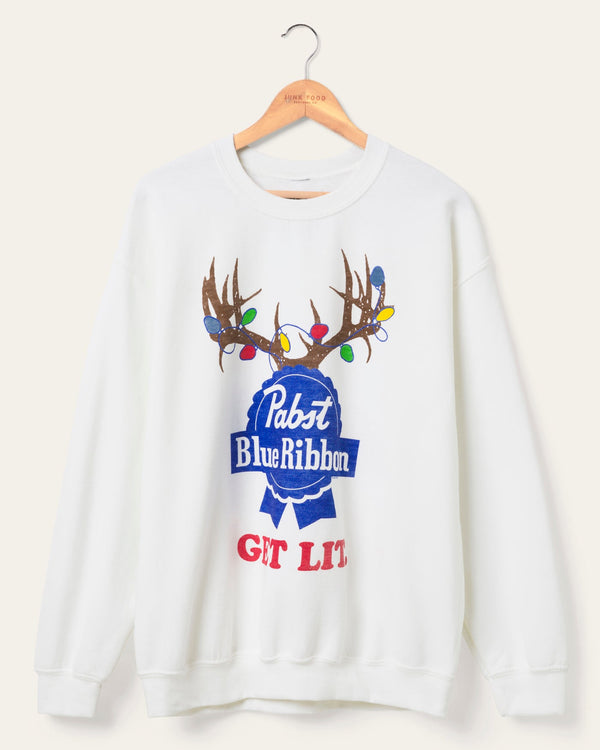 junk food clothing Pabst Holiday Lights Flea Market Fleece White