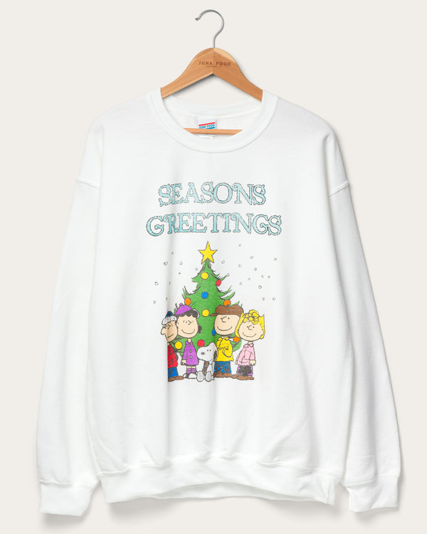 junk food clothing Peanuts Seasons Greetings Flea Market Fleece White