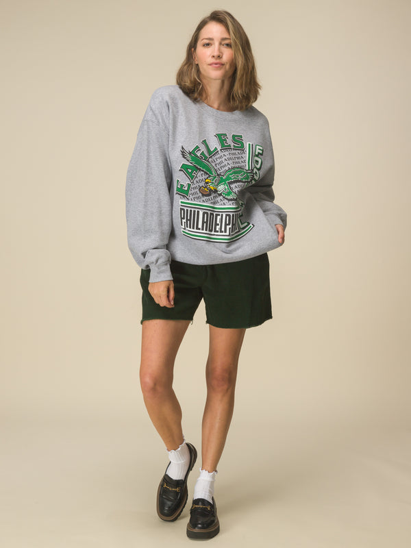 Junk Food Clothing Philadelphia Eagles Backfield Crew Fleece Heather Grey