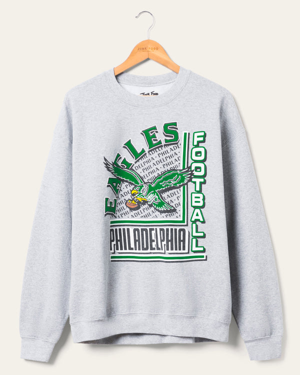 junk food clothing Philadelphia Eagles Backfield Crew Fleece Heather Grey
