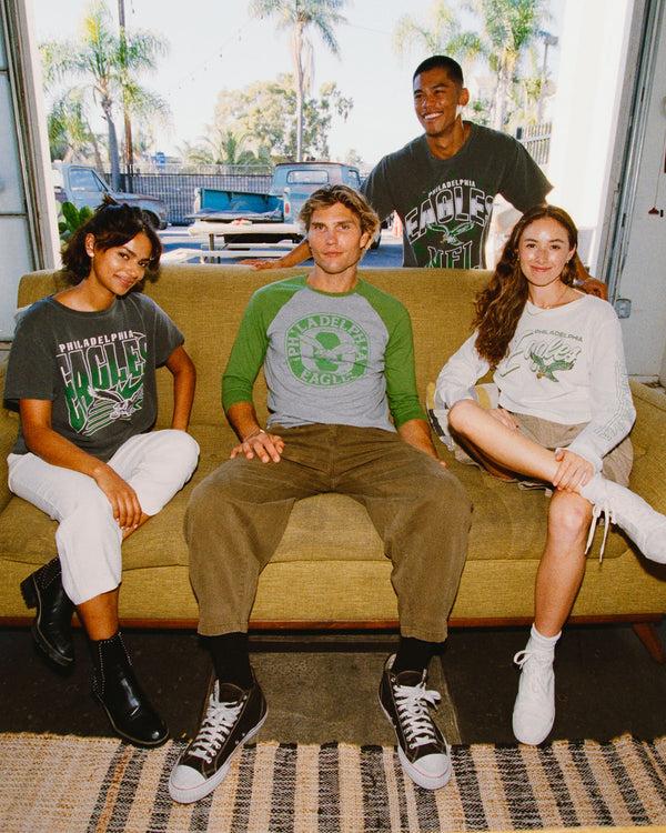 Junk Food Clothing Philadelphia Eagles Elite Raglan Heather Grey/Kelly