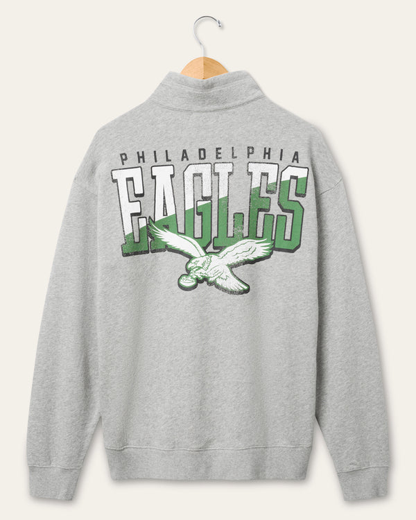 Junk Food Clothing Philadelphia Eagles Slant 1/4 Button Up Fleece Heather Grey