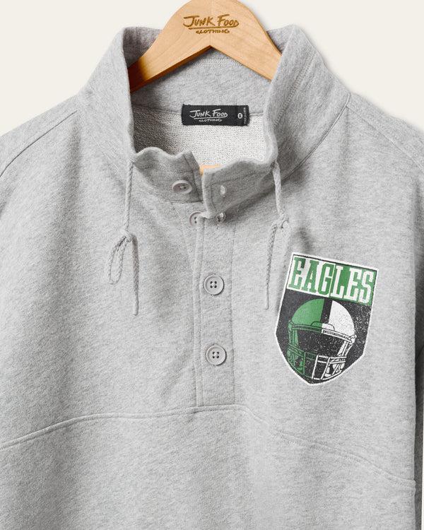 Junk Food Clothing Philadelphia Eagles Slant 1/4 Button Up Fleece Heather Grey