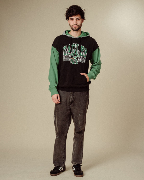 Junk Food Clothing Philadelphia Eagles Tri Color Block Hoodie Midnight/Kelly/Heather Grey