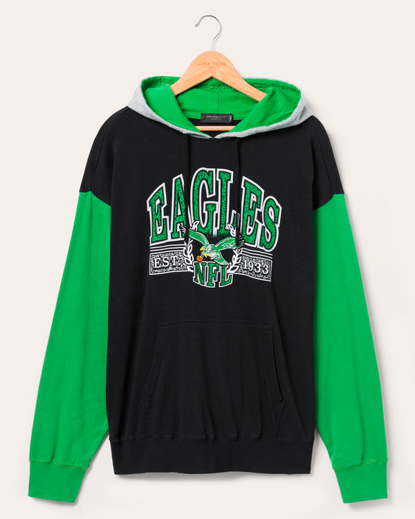 junk food clothing Philadelphia Eagles Tri Color Block Hoodie Midnight/Kelly/Heather Grey