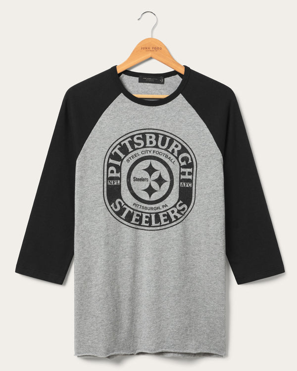 junk food clothing Pittsburgh Steelers Elite Raglan Heather Grey/Black
