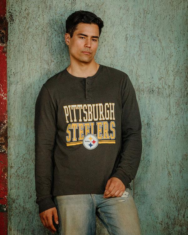 Junk Food Clothing Pittsburgh Steelers Long Sleeve Henley