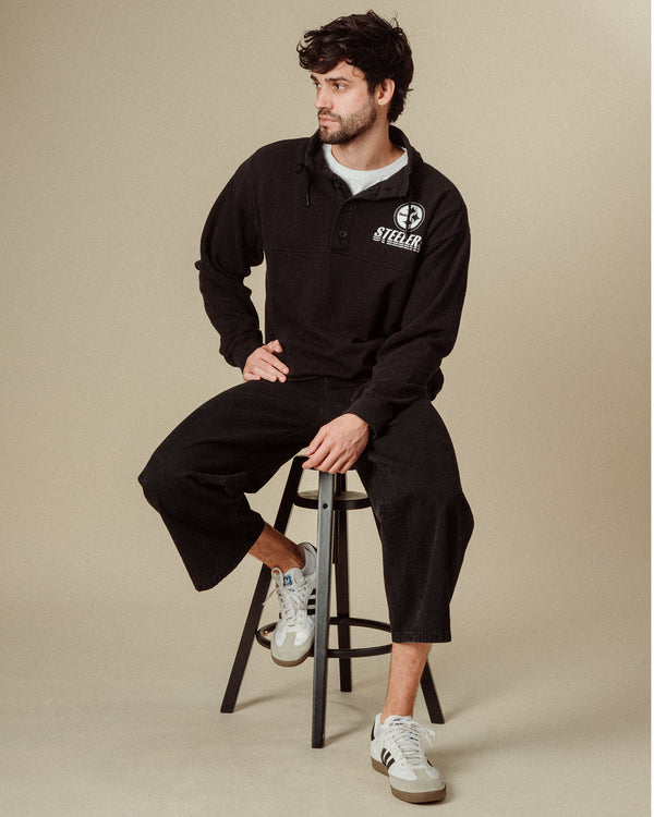 Junk Food Clothing Pittsburgh Steelers Mock 1/4 Button Up Midnight