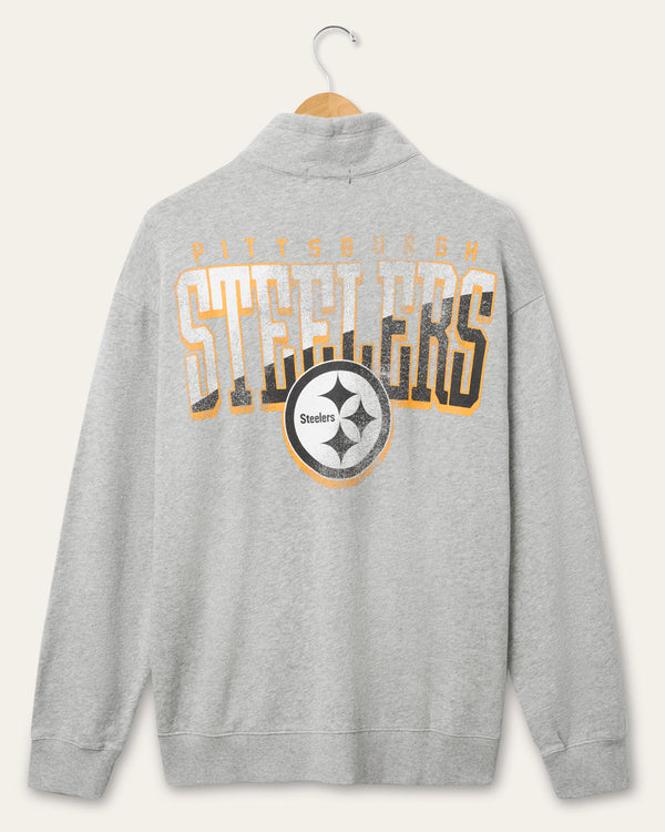Junk Food Clothing Pittsburgh Steelers Slant 1/4 Button Up Fleece Heather Grey