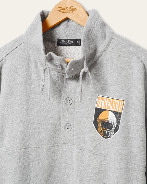 Junk Food Clothing Pittsburgh Steelers Slant 1/4 Button Up Fleece Heather Grey