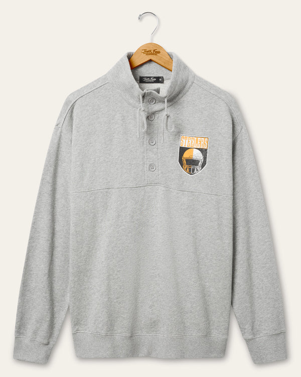 junk food clothing Pittsburgh Steelers Slant 1/4 Button Up Fleece Heather Grey