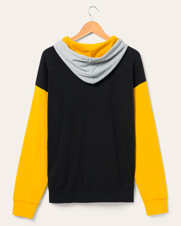 Junk Food Clothing Pittsburgh Steelers Tri Color Block Hoodie Midnight/Mustard/Heather Grey