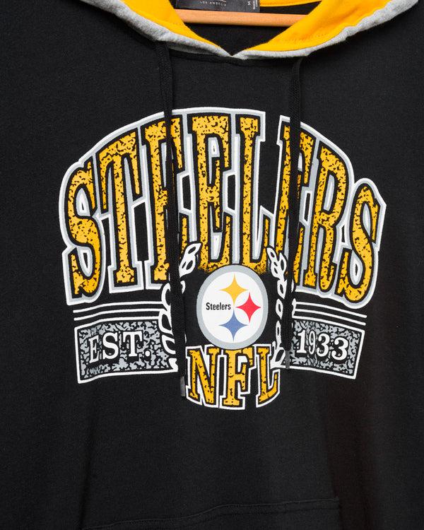 Junk Food Clothing Pittsburgh Steelers Tri Color Block Hoodie Midnight/Mustard/Heather Grey