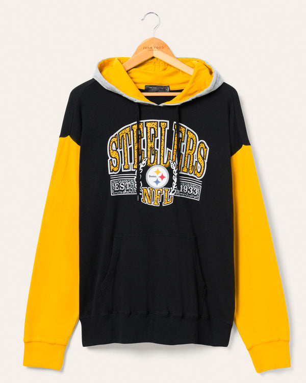 junk food clothing Pittsburgh Steelers Tri Color Block Hoodie Midnight/Mustard/Heather Grey
