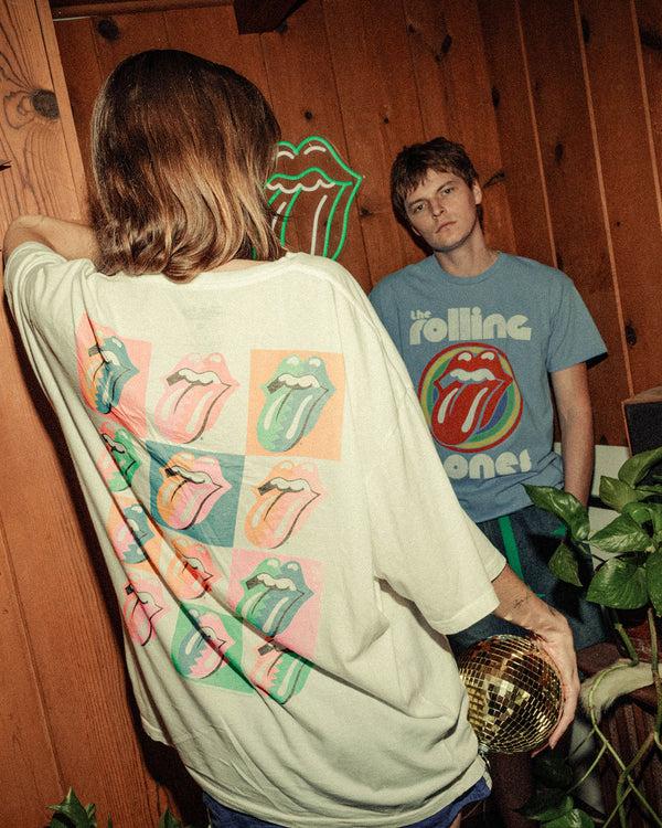 Junk Food Clothing Rolling Stones Checkered Hot Lips Oversized Tee Vintage White