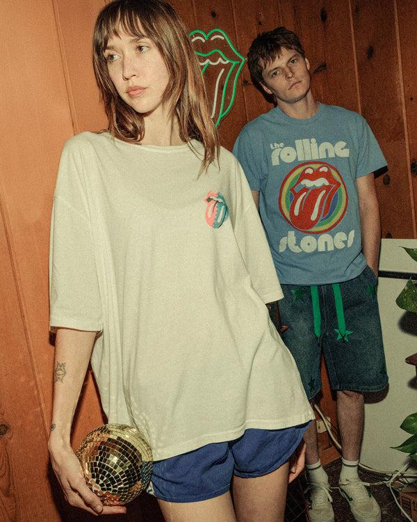 Junk Food Clothing Rolling Stones Checkered Hot Lips Oversized Tee Vintage White