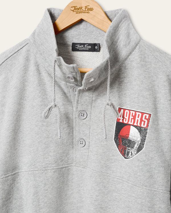 Junk Food Clothing San Francisco 49ers Slant 1/4 Button Up Fleece Heather Grey