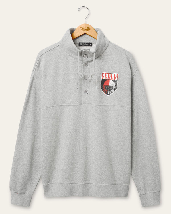 junk food clothing San Francisco 49ers Slant 1/4 Button Up Fleece Heather Grey