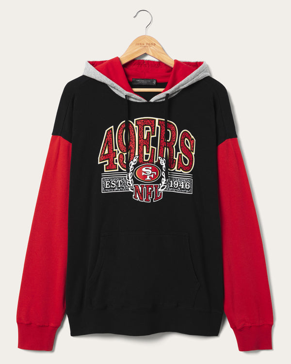 junk food clothing San Francisco 49ers Tri Color Block Hoodie Midnight/Licorice/Heather Grey