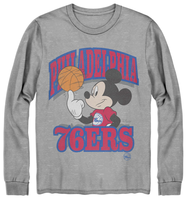 junk food clothing UNISEX 76ERS MICKEY TEAM SPIRIT LONG SLEEVE TEE SPORT GREY