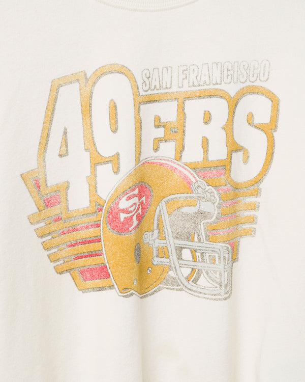 Junk Food Clothing Women's 49ers Kickoff Crop Crew Fleece Vintage White