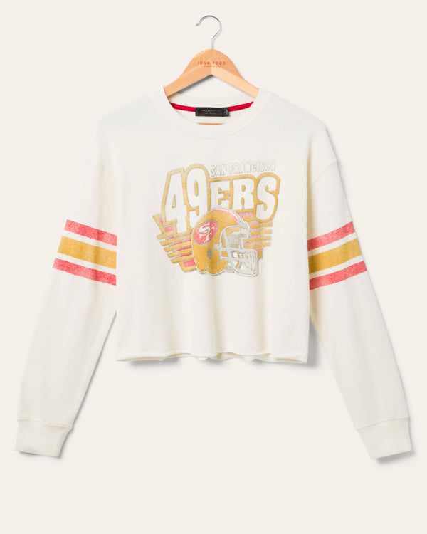 junk food clothing Women's 49ers Kickoff Crop Crew Fleece Vintage White