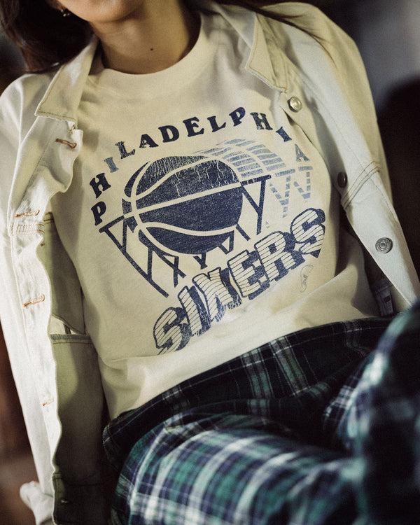 Junk Food Clothing Women's 76ers Short Sleeve Mock Neck Crop Tee White