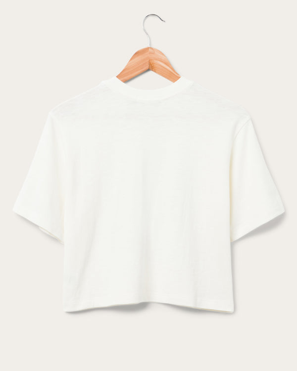 Junk Food Clothing Women's 76ers Short Sleeve Mock Neck Crop Tee White