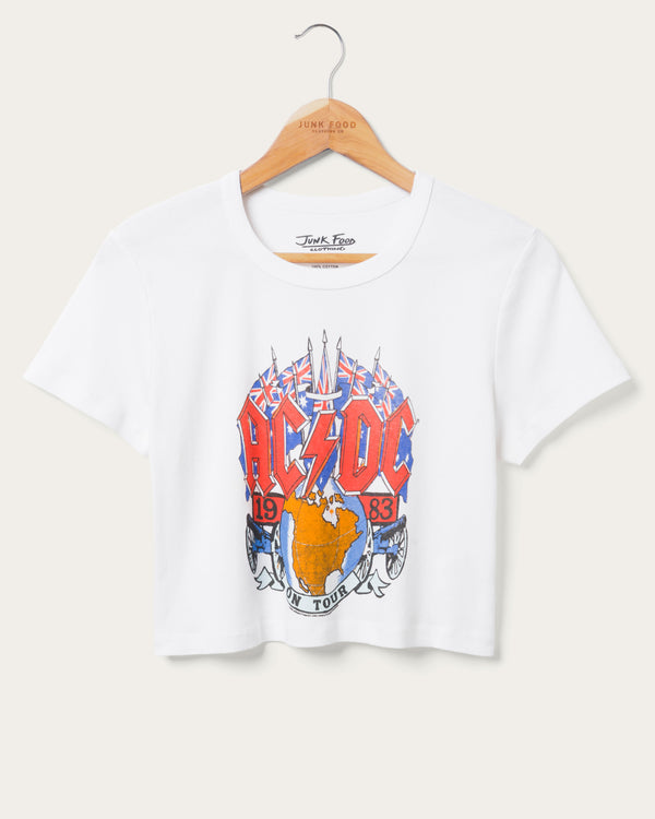 junk food clothing Women's AC/DC 1983 on Tour Baby Tee White