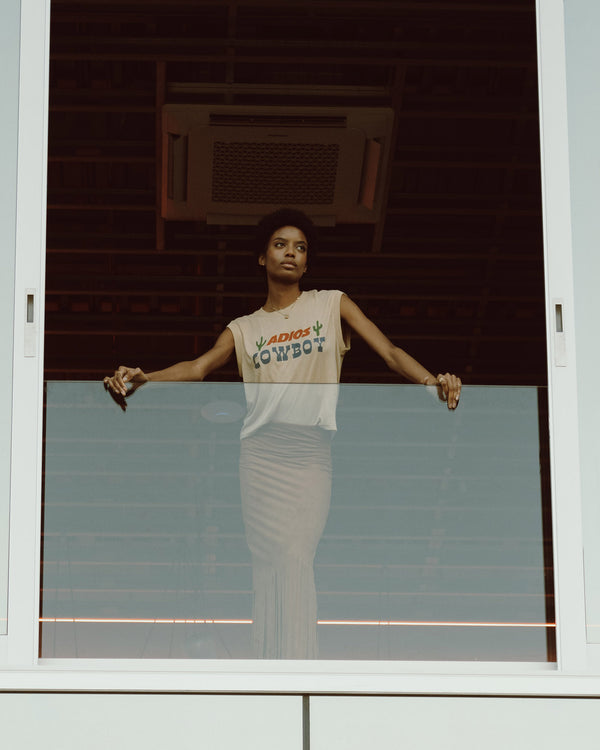 Junk Food Clothing Women's Adios Cowboy Vintage Tissue Tank Camel